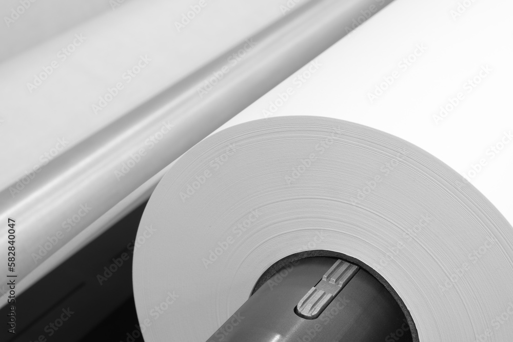 Rolls paper and fabric in wide industrial plotter Rolls paper and fabric in wide industrial plotter