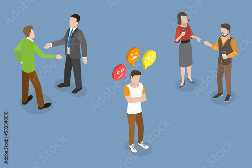 3D Isometric Flat Vector Conceptual Illustration of Loneliness, Depressed Teenager