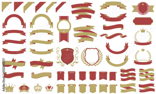 ビンテージ風のリボンセット（フレーム　見出し　バナー　りぼん　ヴィンテージ　アワード　エンブレム　ランキング）