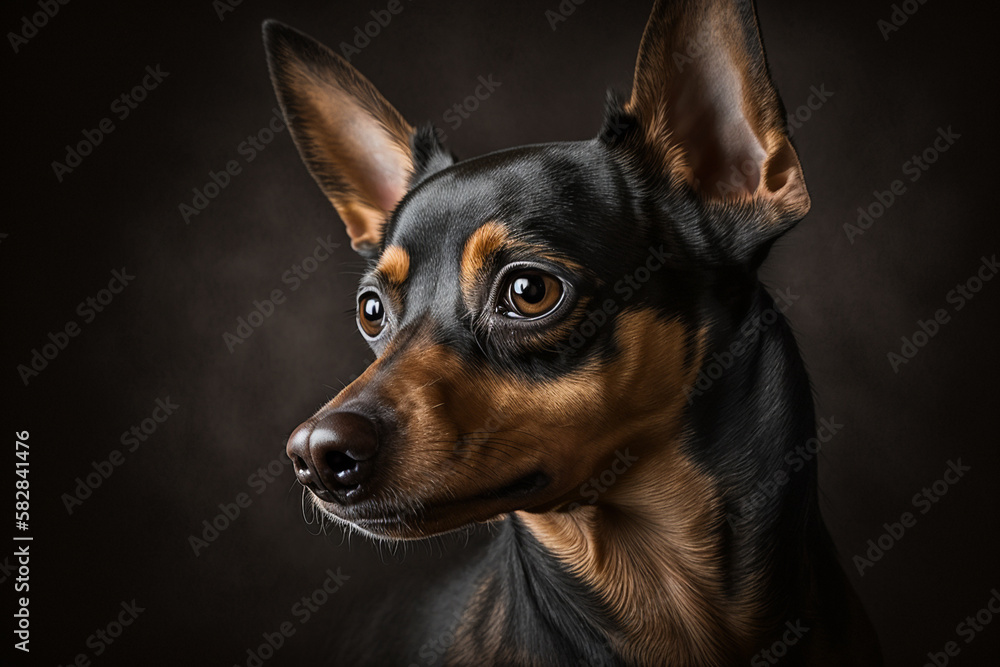 Majestic Pinscher Dog on a Dark Background: A Stunning Representation of the Breed's Bold and Loyal Traits