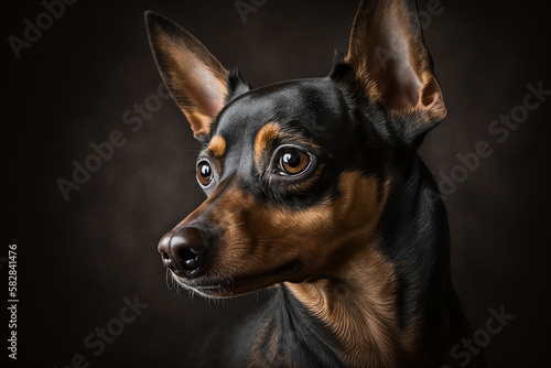 Majestic Pinscher Dog on a Dark Background: A Stunning Representation of the Breed's Bold and Loyal Traits © ThePixelCraft