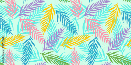 Fototapeta Naklejka Na Ścianę i Meble -  Vector seamless tropical pattern with exotic leaves.
