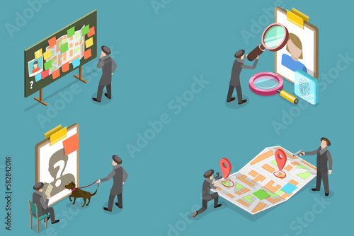 3D Isometric Flat Vector Conceptual Illustration of Private Detective, Crime Investigation