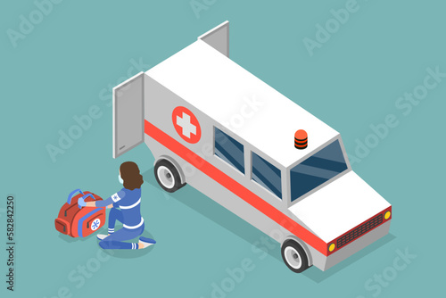 3D Isometric Flat Vector Conceptual Illustration of EMT, Emergency Medical Technician, Paramedic