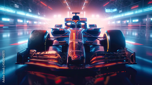 Racing formula on the road at night. Postproducted generative AI illustration.