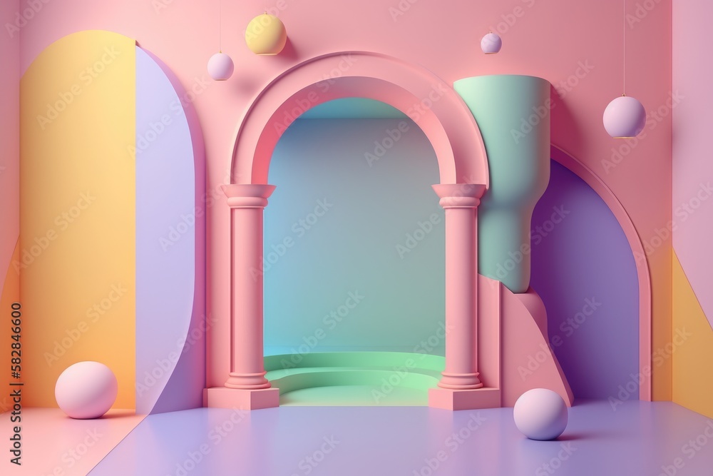 Stand podium wall scene pastel color background, geometric shape for product display presentation. Stand podium wall scene pastel color background, geometric shape for product display presentation.