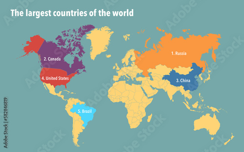 Map of the biggest countries of the world by total area
