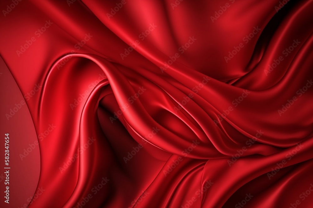 Obraz premium Red shiny silk fabric background. Generative ai.