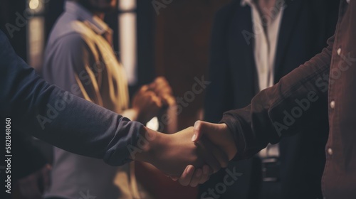 Business people shaking hands, finishing up meeting, business etiquette, congratulation, merger and acquisition concept, GENERATIVE AI © nishihata