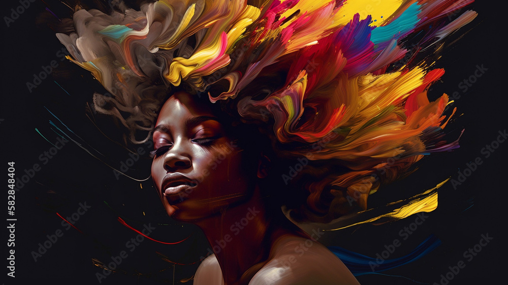 Φωτογραφία Beautiful African American woman portrait with colorful paint on her hair