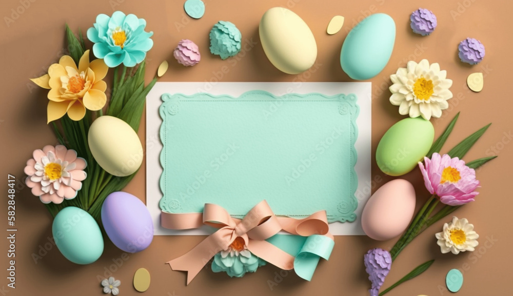 Easter scene with frame for ads or websites generative ai