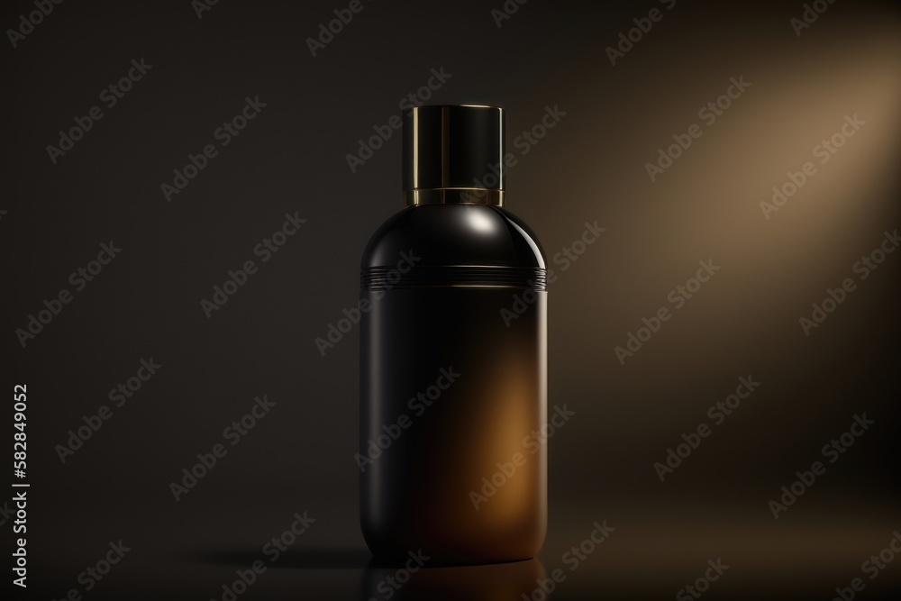 Contrasting tones: highlighting a black cosmetic bottle with backlighting. AI generated