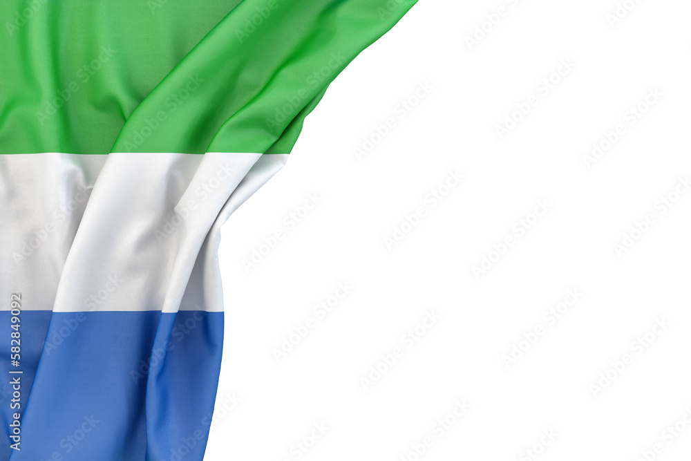 Obraz premium Flag of Sierra Leone in the corner on white background. 3D rendering. Isolated