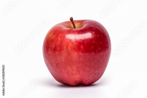 Whole red, pink apple fruit with leaf isolated on white background, with clipping path. generative ai 