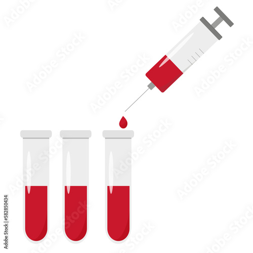 Blood in test tube with syringe. Blood test graphic vector illustration