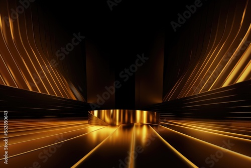 Gold podium color 3D background with geometric shapes for product presentation minimal style, stage.