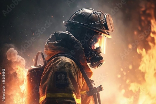  Firefighter searching for possible survives. Generative AI