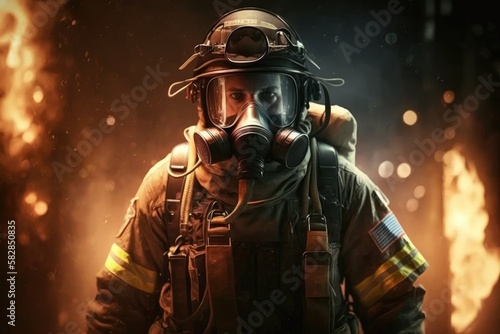  Firefighter searching for possible survives. Generative AI