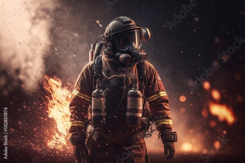  Firefighter searching for possible survives. Generative AI   © ChaoticMind
