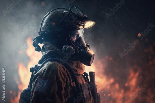  Firefighter searching for possible survives. Generative AI  