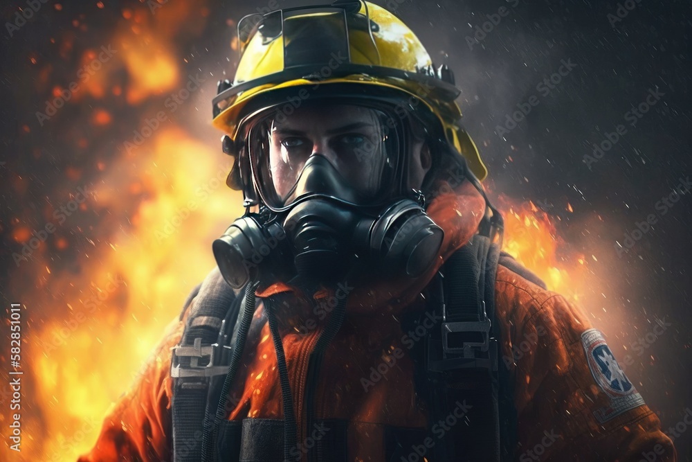 Firefighter searching for possible survives. Generative AI Firefighter searching for possible survives. Generative AI