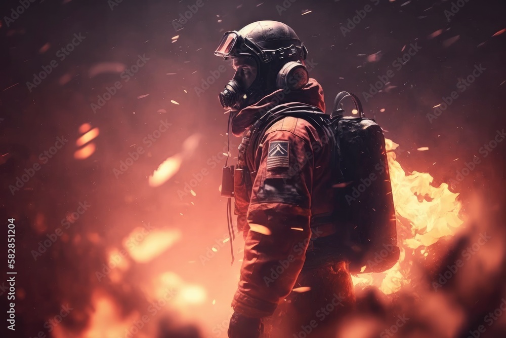 Firefighter searching for possible survives. Generative AI Firefighter searching for possible survives. Generative AI