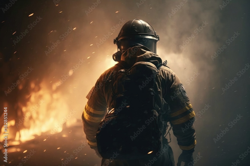 Firefighter searching for possible survives. Generative AI Firefighter searching for possible survives. Generative AI