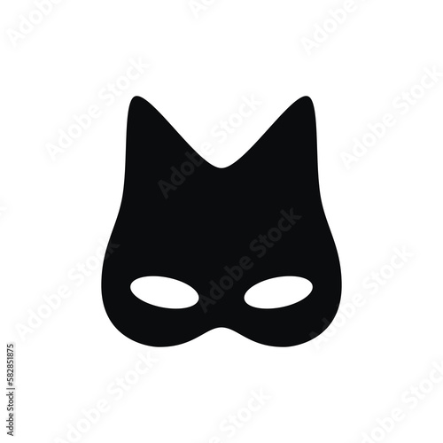 Carnival cat woman mask flat vector drawing illustration. Hand drawn silhouette. Masquerade festival icon. Minimal design, print, banner, festive card, poster, brochure, simple logo.