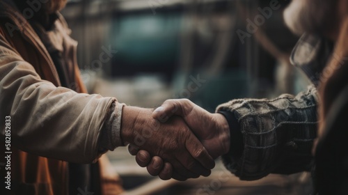 A Promise Sealed: Fishermen Shaking Hands in Partnership, handshake, generative ai