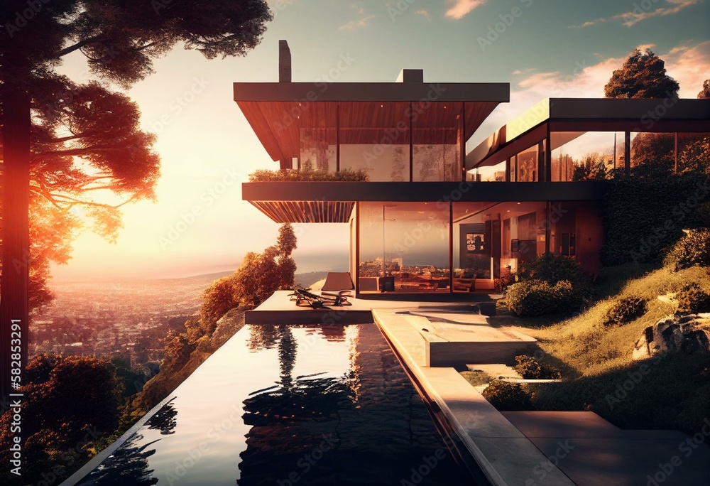 Midcentury Modern House on Los Angeles Cliff - Generative AI
