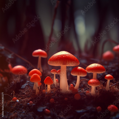 Small red mushrooms, Generative AI