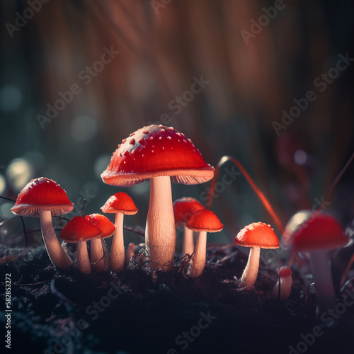 Small red mushrooms, Generative AI