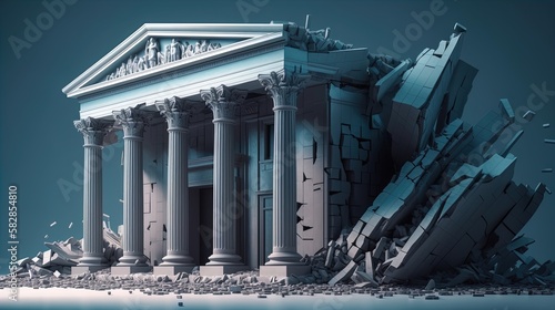 Fotografering Banking Meltdown: Dramatic Collapse of a Bank Building Concept to demonstrate th