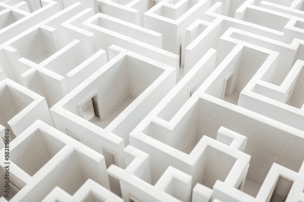 Labyrinth maze concept. White walls. Generate Ai Labyrinth maze concept. White walls. Generate Ai
