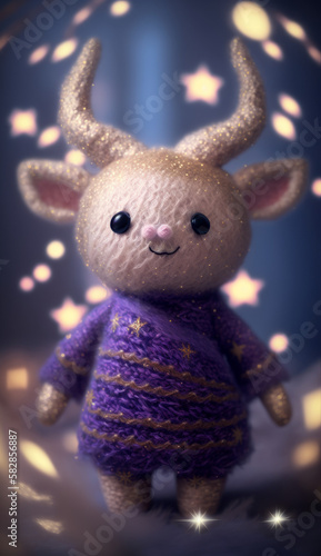 New Year dressed up toy deer for children, decorative knitted toy. Created with artificial intelligence. © Ренат Хисматулин