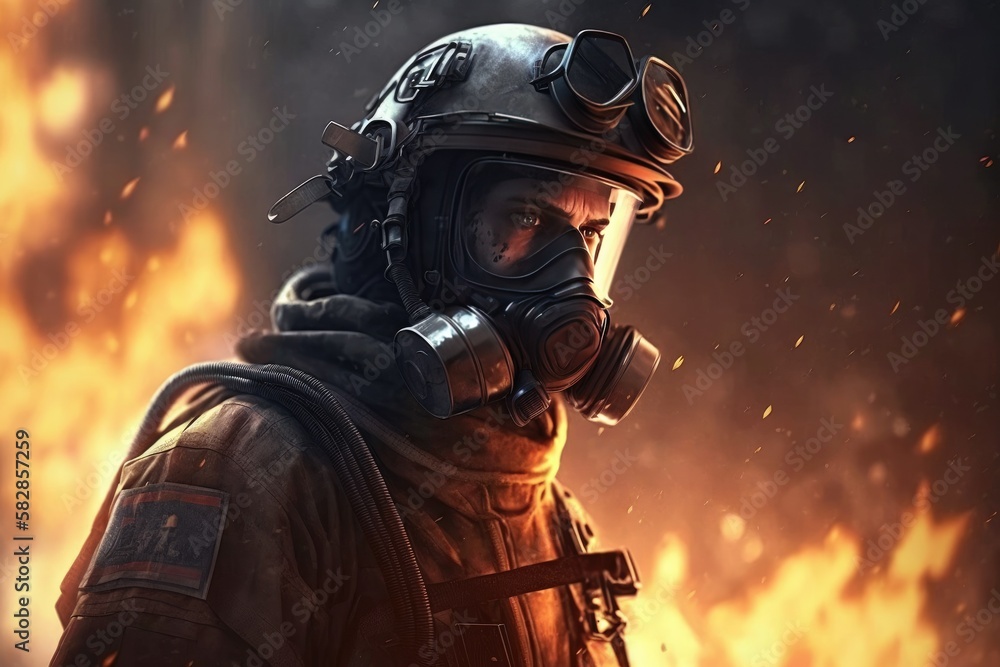Firefighter searching for possible survives. Generative AI Firefighter searching for possible survives. Generative AI
