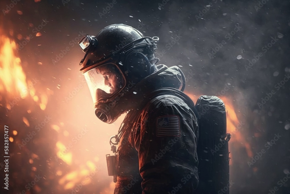 Firefighter searching for possible survives. Generative AI
Firefighter searching for possible survives. Generative AI