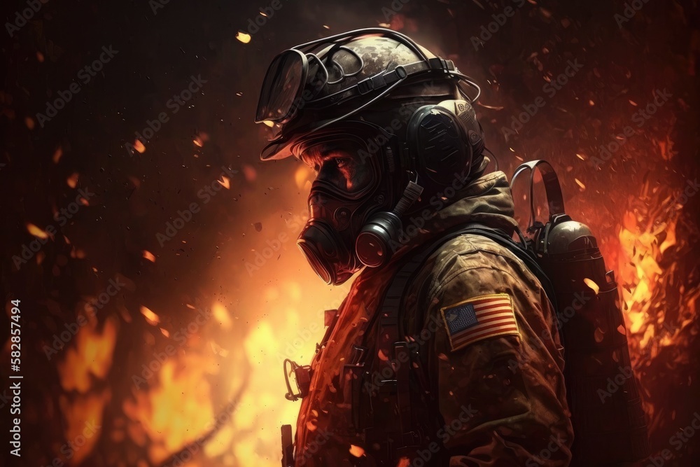 Firefighter searching for possible survives. Generative AI
Firefighter searching for possible survives. Generative AI
