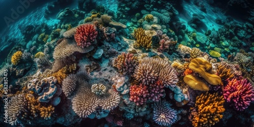 beautiful coral reef, marine tropical fish, generative ai © ThisDesign