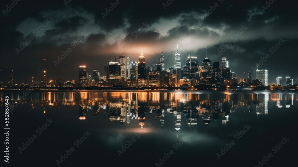 skyline of city, in the night, generative ai