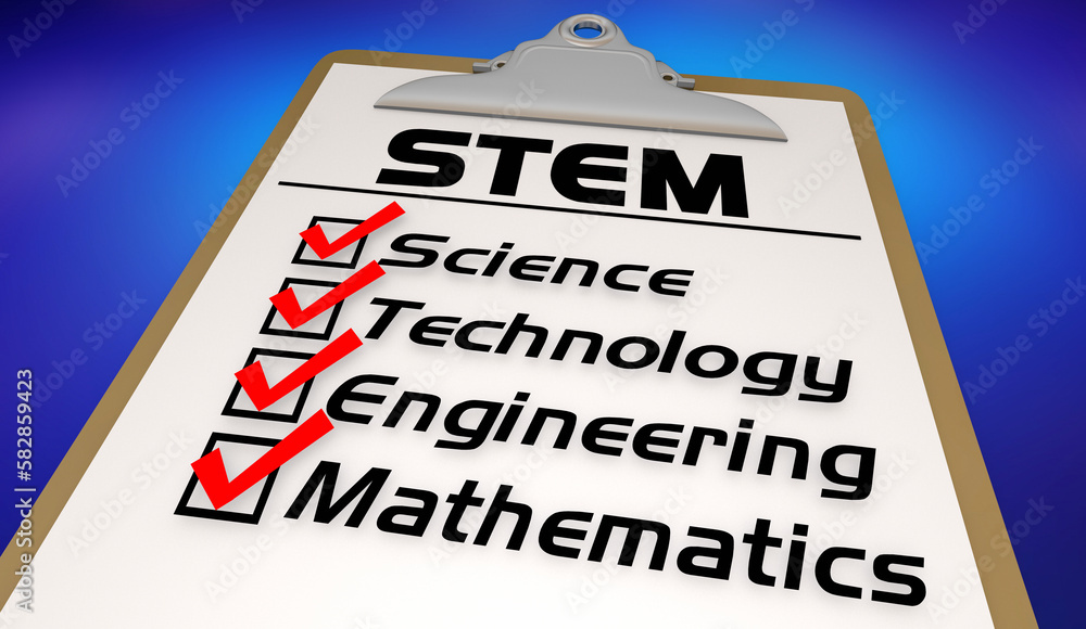 STEM Science Technology Engineering Mathematics Checklist Course Education 3d Illustration STEM Science Technology Engineering Mathematics Checklist Course Education 3d Illustration