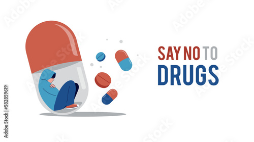 No drugs, concept design. International day against drug abuse illustration, banner