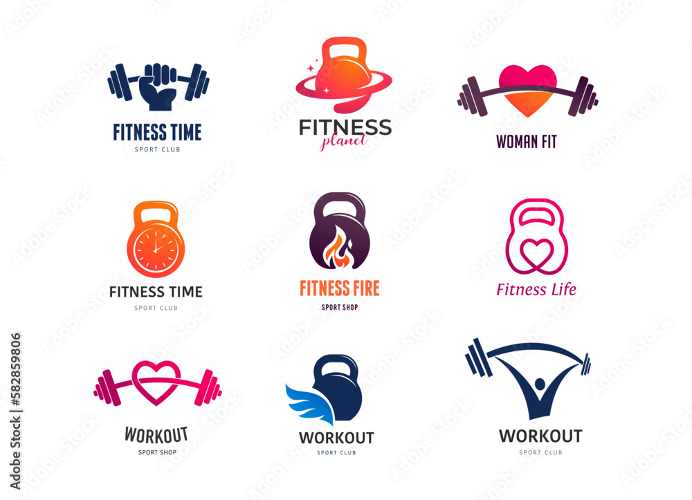 Fitness, gym studio, sport club, personal trainer logo collection