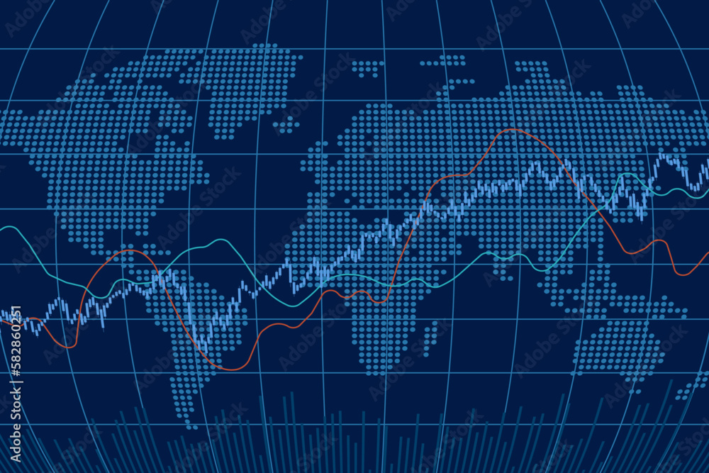 Candlestick chart, line graph and bar chart. World stock market index graph Candlestick chart, line graph and bar chart. World stock market index graph