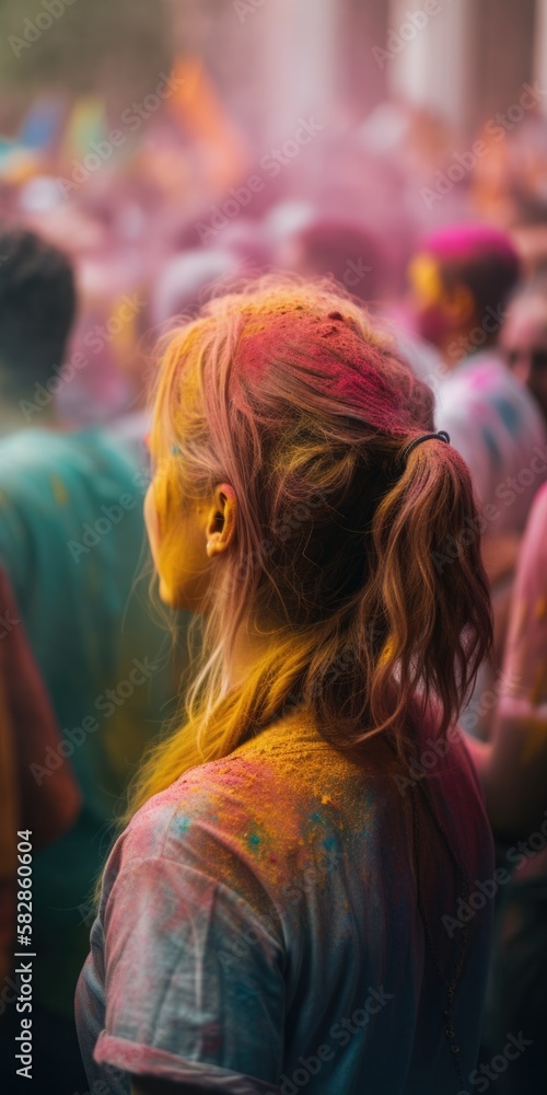 Obraz premium crowd of people holi party, generative ai