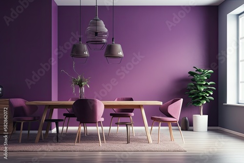 the room s horizontal area for design. Modern room with chair  table  and plant. The color of the year 2022 will be extremely peri walls. Generative AI