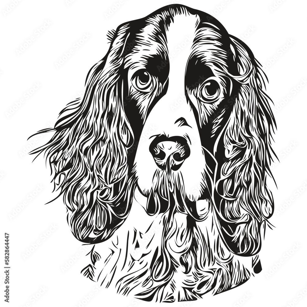 Spaniel English Springer dog hand drawn vector logo drawing black and ...