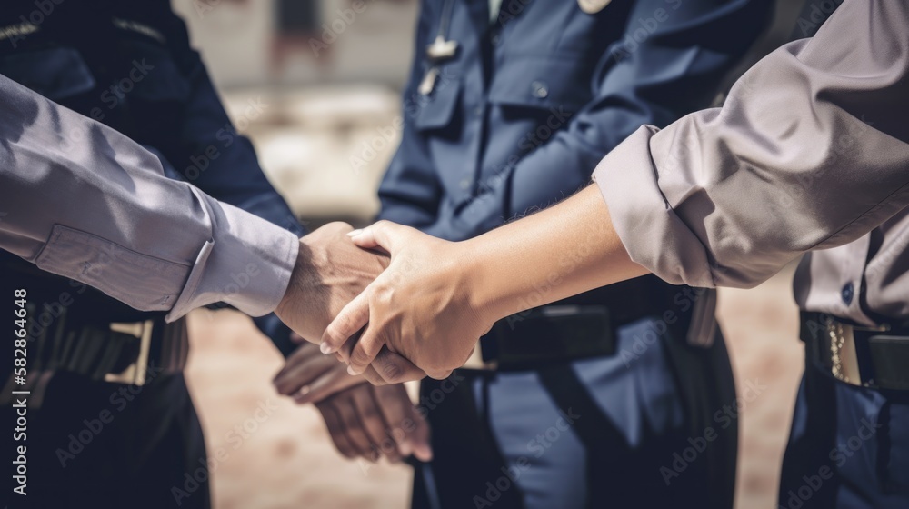 Safety first A handshake between police officers, GENERATIVE AI Stock Illustration Adobe Stock