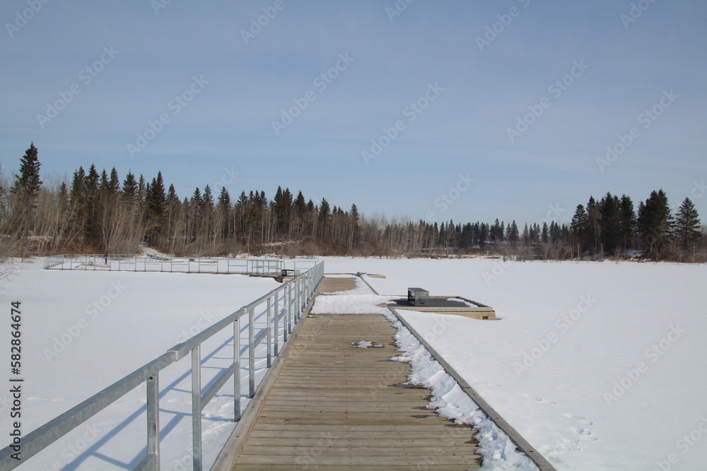 Boardwalk On The Frozen Lake, Elk Island National Park, Alberta