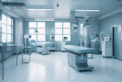 Interior of a surgical ward or intensive care unit. Operating room in a hospital. AI generated  human enhanced